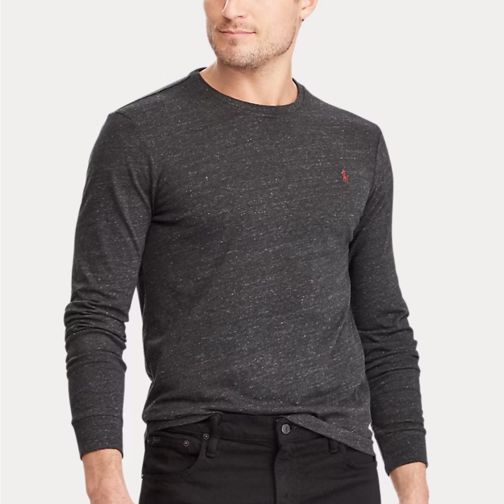 Polo Ralph Lauren Mens L Heather Black Long Sleeve T Shirt Burgandy Pony